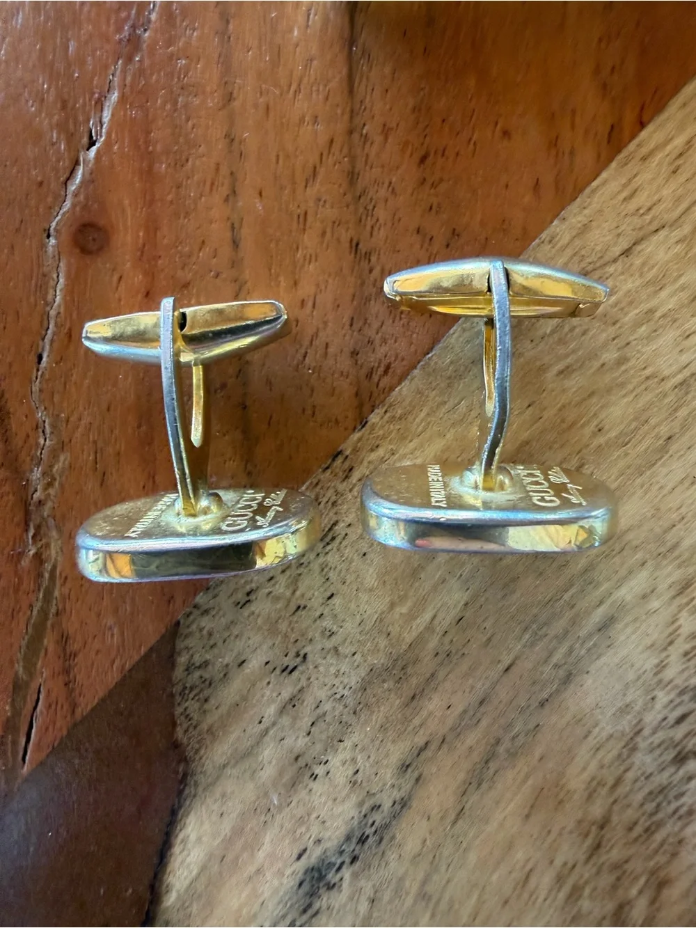 Vintage Gucci Gold and Black Interlocking Double G Oval Cufflinks w tie pin